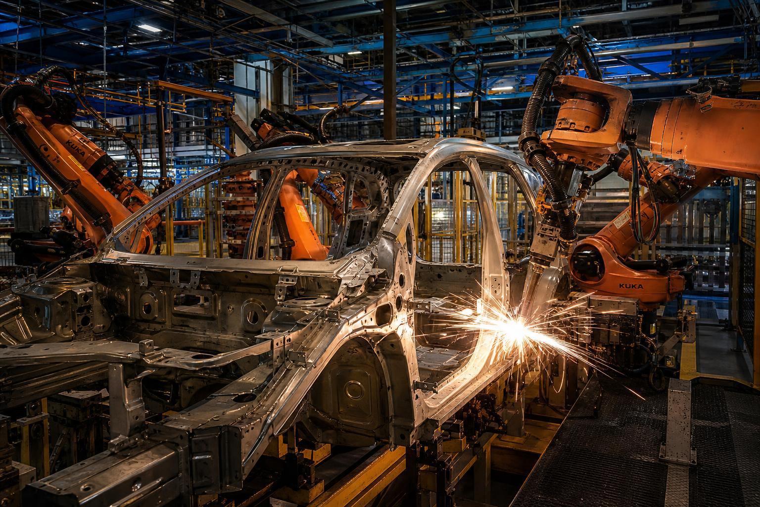 An industrial robotic arm in a clean-room manufacturing environment